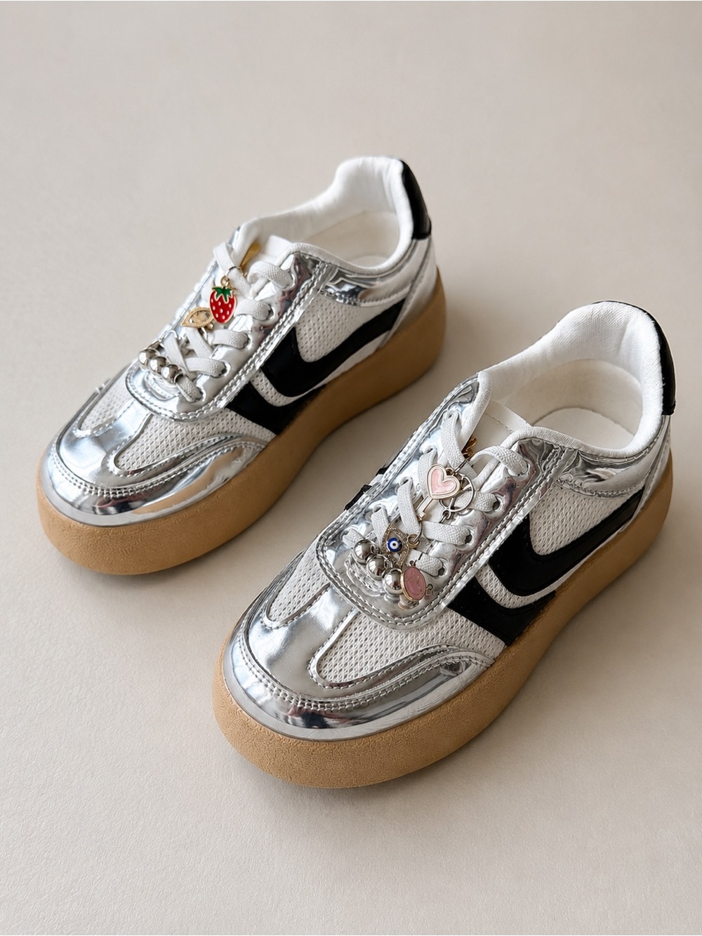 Steve Madden Girls JJersey Silver Charm Sneakers Size 13